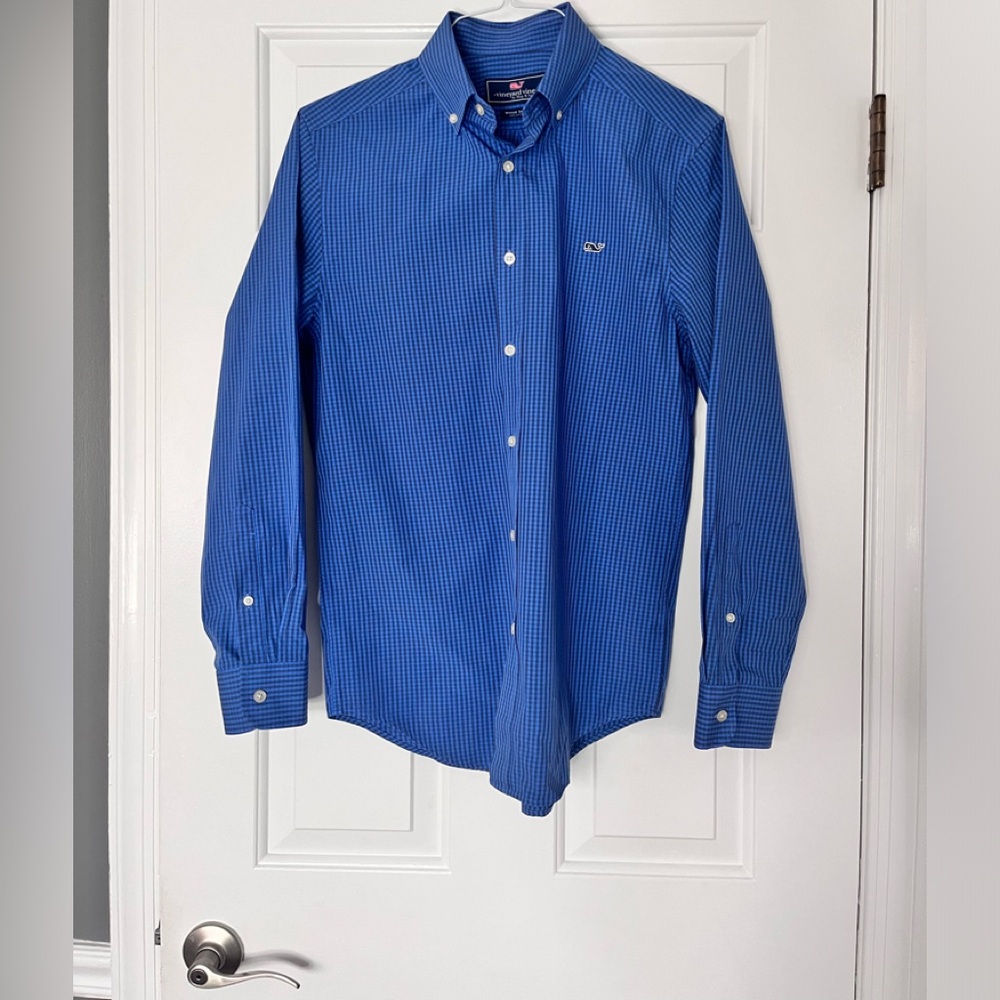 Vineyard Vines Blue/Charcoal Gray Checked Shirt, Men’s Small